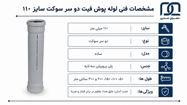 لوله پوش فیت دو سر سوکت سایز ۱۱۰