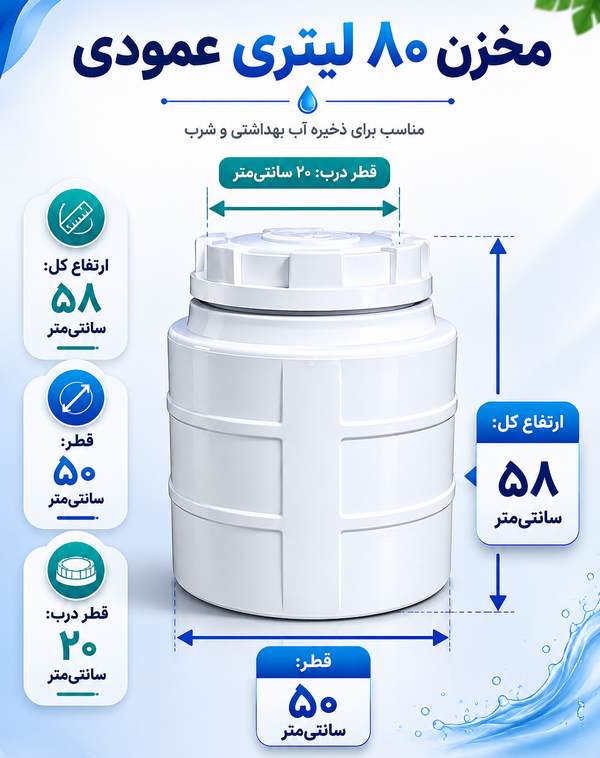 مخزن آب پلی اتیلن ۸۰ لیتری عمودی (ایستاده)