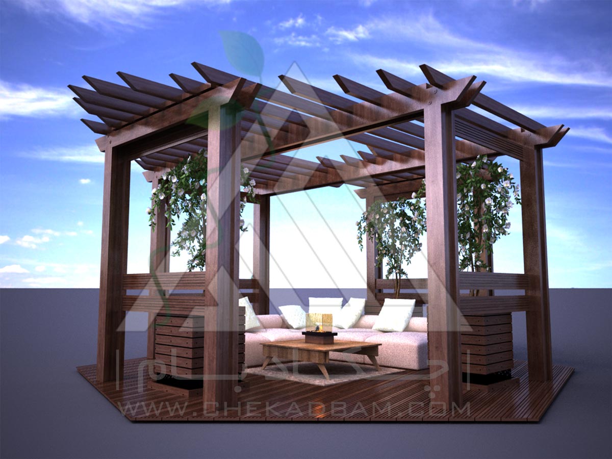 آلاچیق چوبی (چوب پلاست فلزی پیش ساخته)