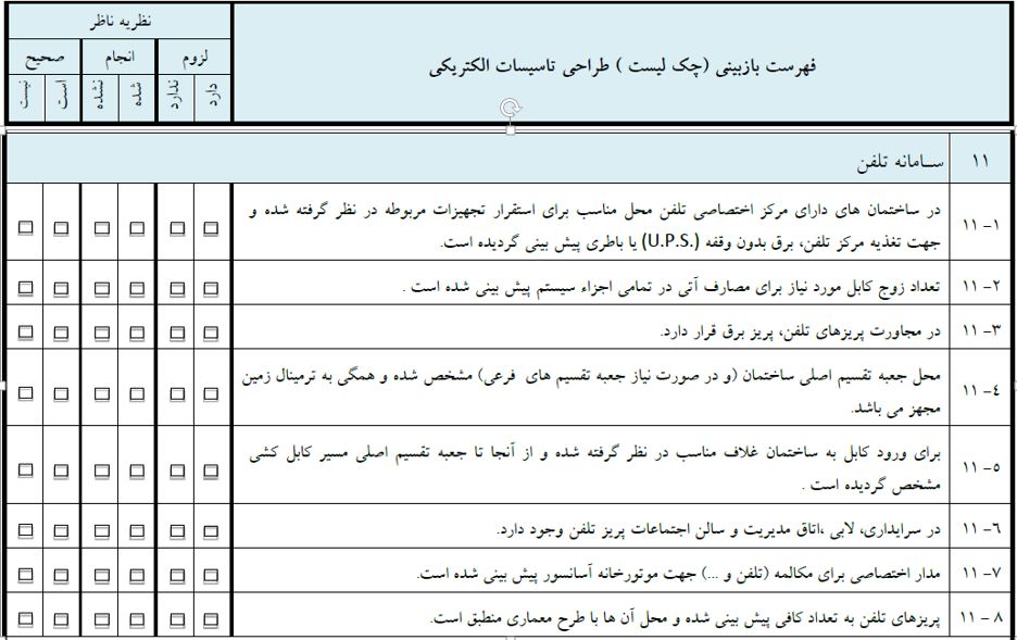 چک لیست سیم کشی تلفن
