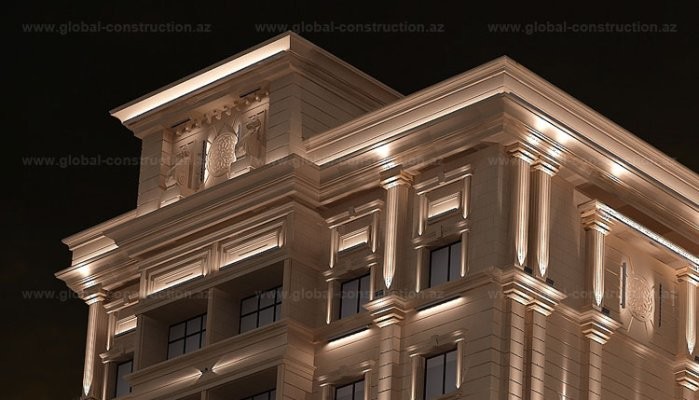 نورپردازی نمای ساختمان مسکونی کلاسیک