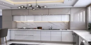 کابینت های گلاس سفید و بژ