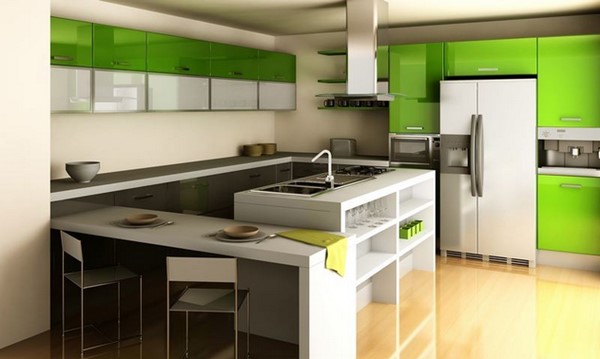 کابینت های گلاس سبز و سفید