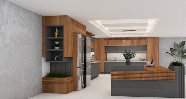 کابینت دو رنگ طرح چوب