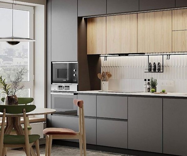 کابینت طوسی با چوب