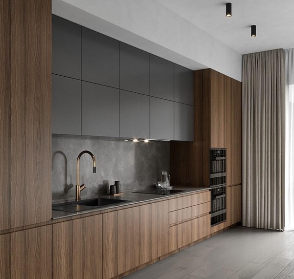 کابینت طوسی و چوبی