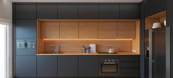 کابینت طوسی و رنگ چوب