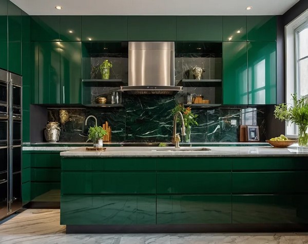 کابینت های گلاس سبز و سفید
