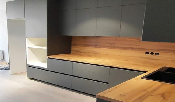 کابینت دو رنگ طرح چوب