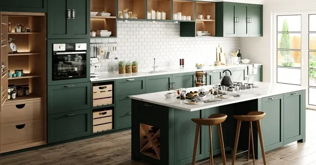 کابینت سبز و چوب