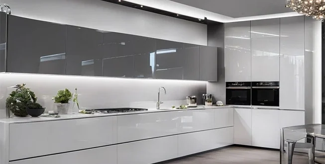 کابینت های گلاس سفید طوسی