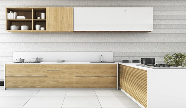 کابینت سفید و رنگ چوب روشن