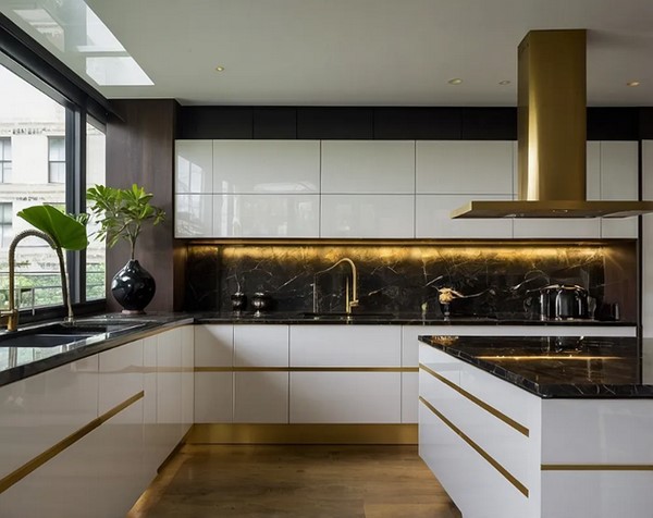 کابینت های گلاس سفید طلایی