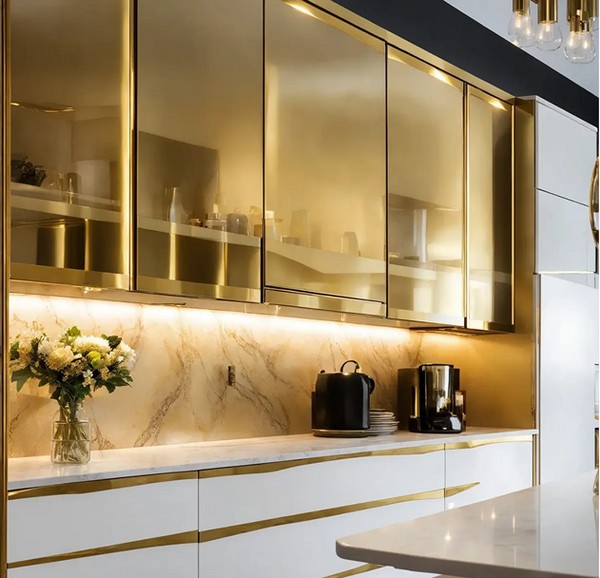 کابینت های گلاس سفید طلایی
