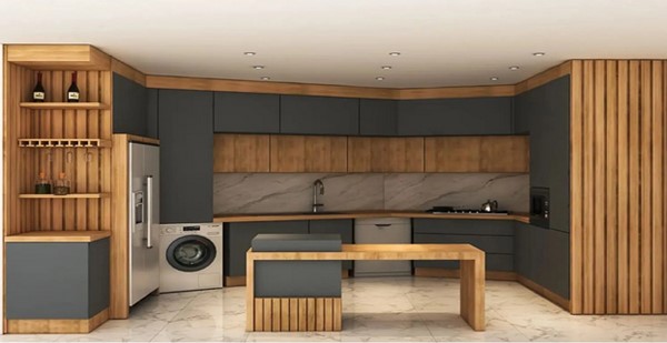 کابینت مدرن طوسی و چوب