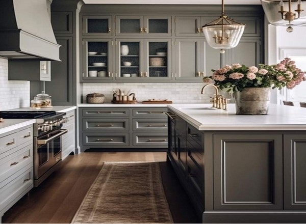 کابینت نئوکلاسیک طوسی و چوب