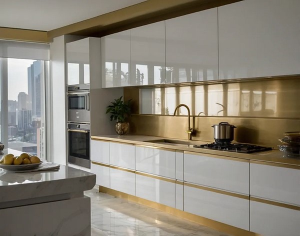 کابینت های گلاس سفید طلایی