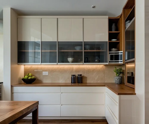 کابینت های گلاس سفید نسکافه ای