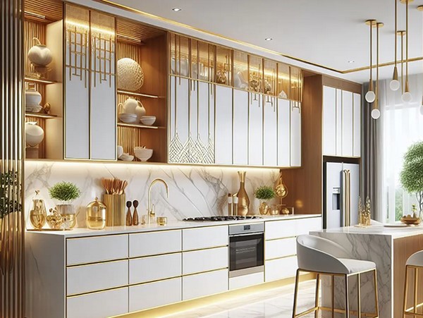 کابینت های گلاس سفید طلایی