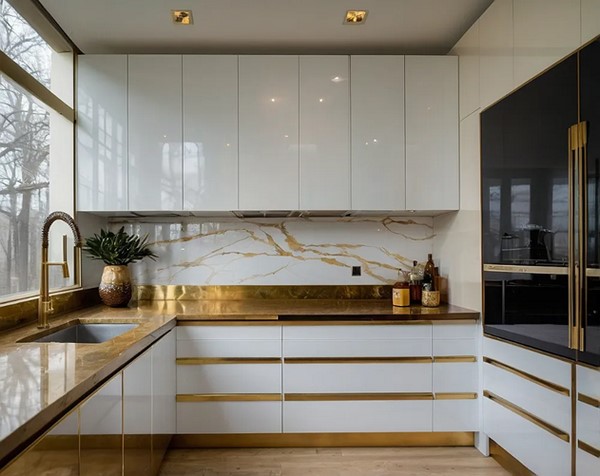 کابینت های گلاس سفید طلایی