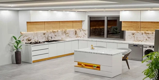 کابینت سفید و چوب