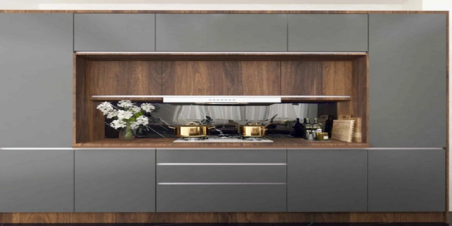 کابینت مدرن طوسی و چوب