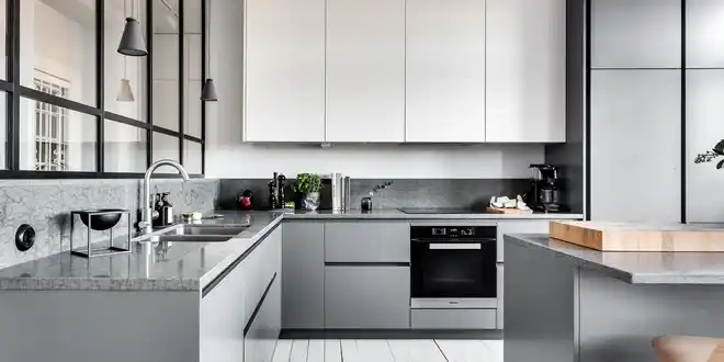 کابینت لمسی سفید طوسی