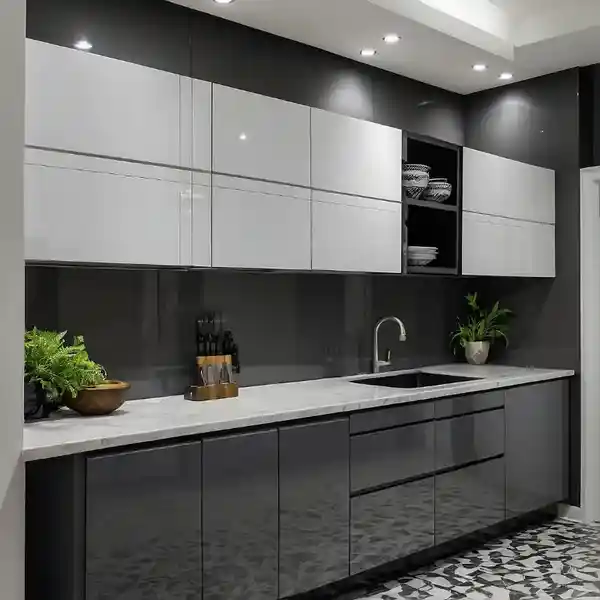 کابینت لمسی سفید طوسی