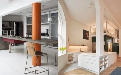 طراحی کابینت آشپزخانه ستون دار